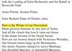 'Now is the winter of our discontent' quote from Shakespeare